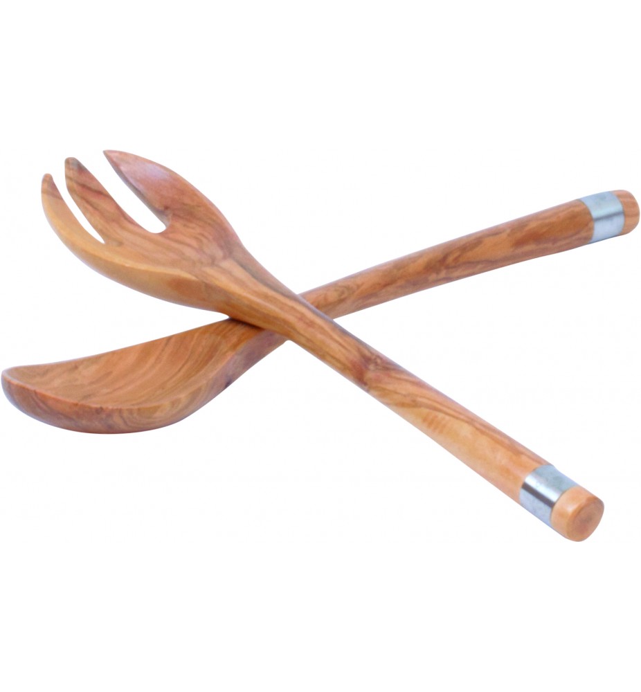 Couverts à Salade En Bois Naturel, Manches Légèrement Courbées